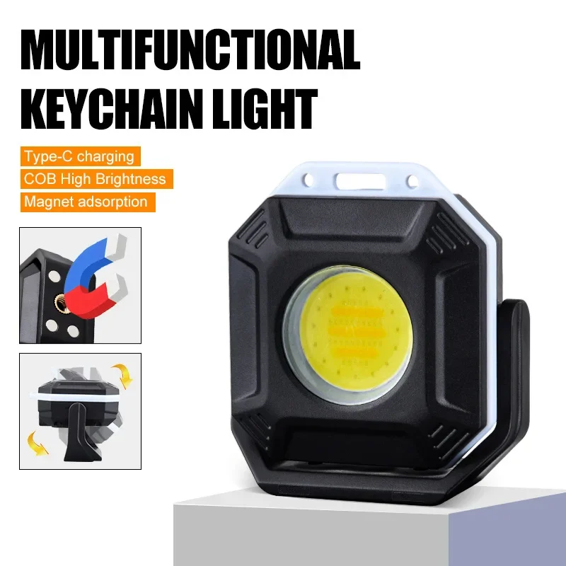 

Portable Rechargeable COB Flashlight with Magnet Mini LED Keychain Light Work Lights Outdoor Waterproof Flood Lighting Lantern