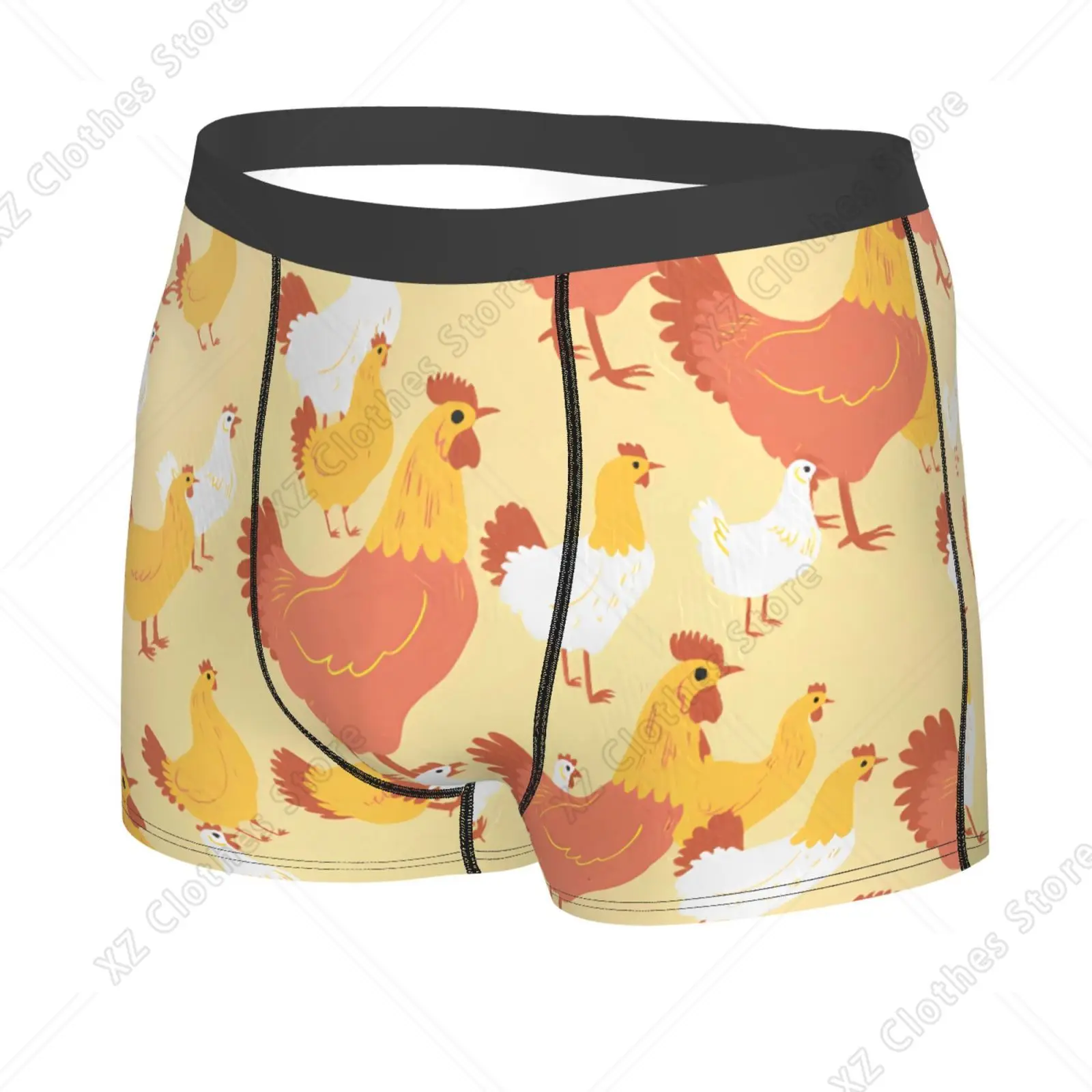 Poultry Chicken and Roosters Pattern Underwear Men Stretch Boxer Briefs Shorts Panties Soft Sexy Underpants for Male