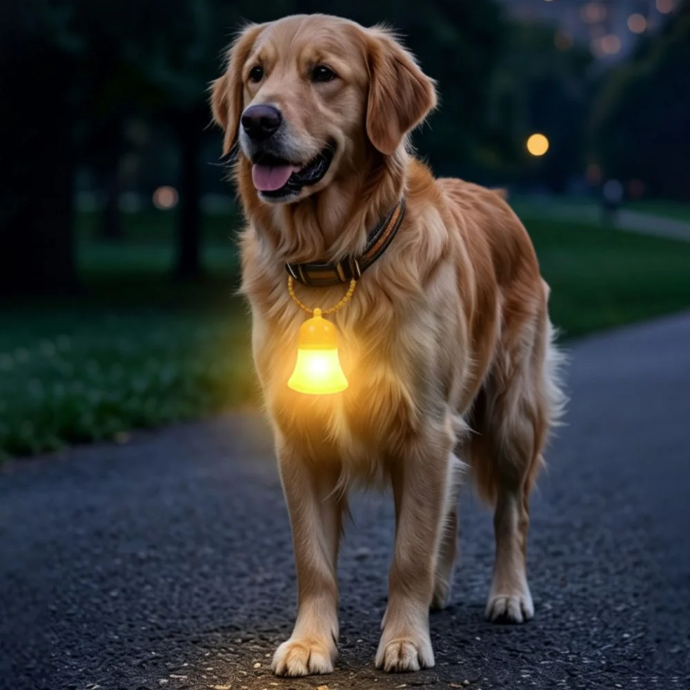 Silicone Bell Shape Pet Collar Glowing Pendant Rechargeable Anti-loss Nighttime Dog-Walking Light Long Lasting Battery