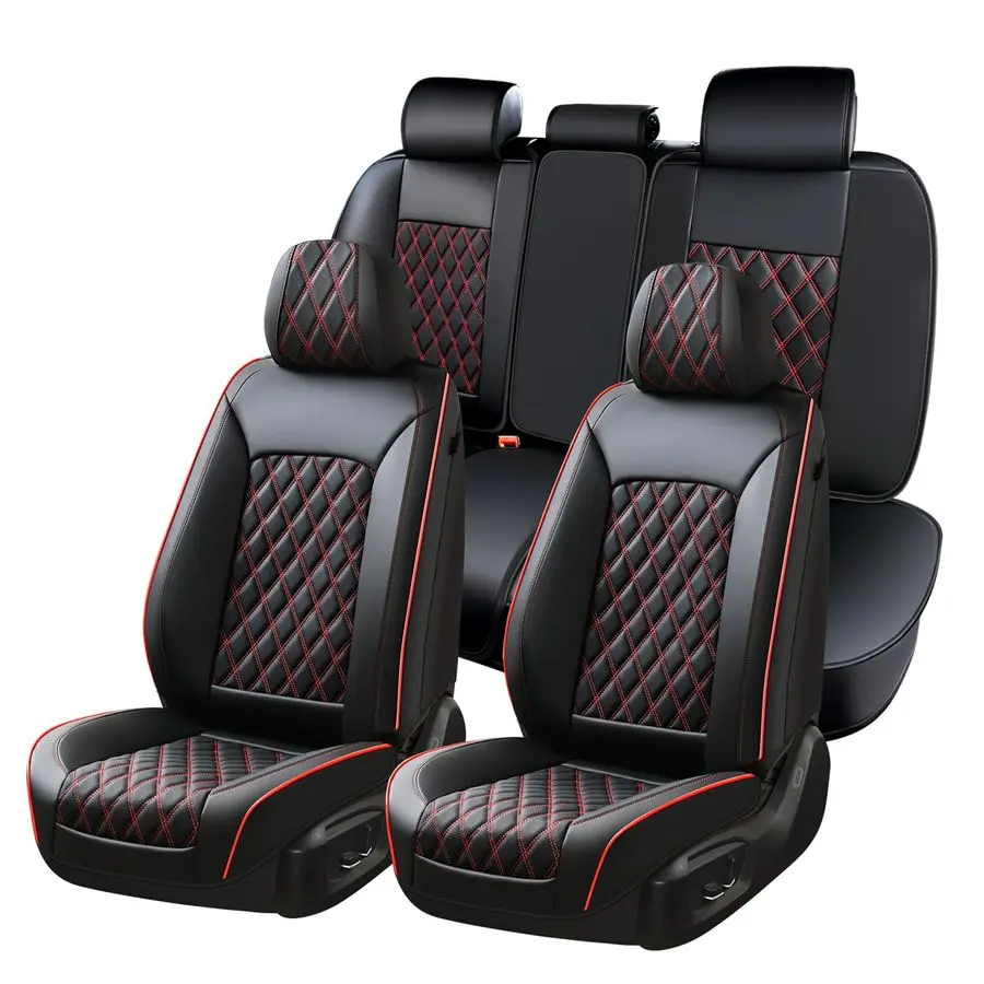 

Seat Covers for Car, FullCover Nappa Leather Car Seat Covers Full Set Waterproof, Black Car Seat Cover Front Back Seat Fit for M