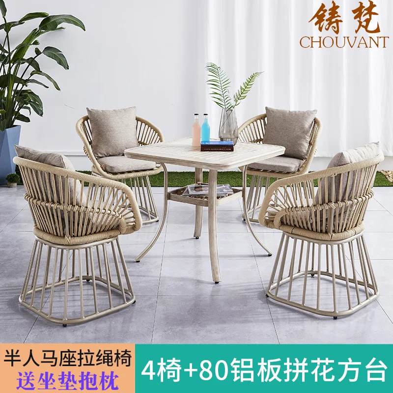 طاولة وكراسي فناء خارجية مقاومة للماء مع مجموعة مظلة وطاولة وكراسي ترفيهية خارجية