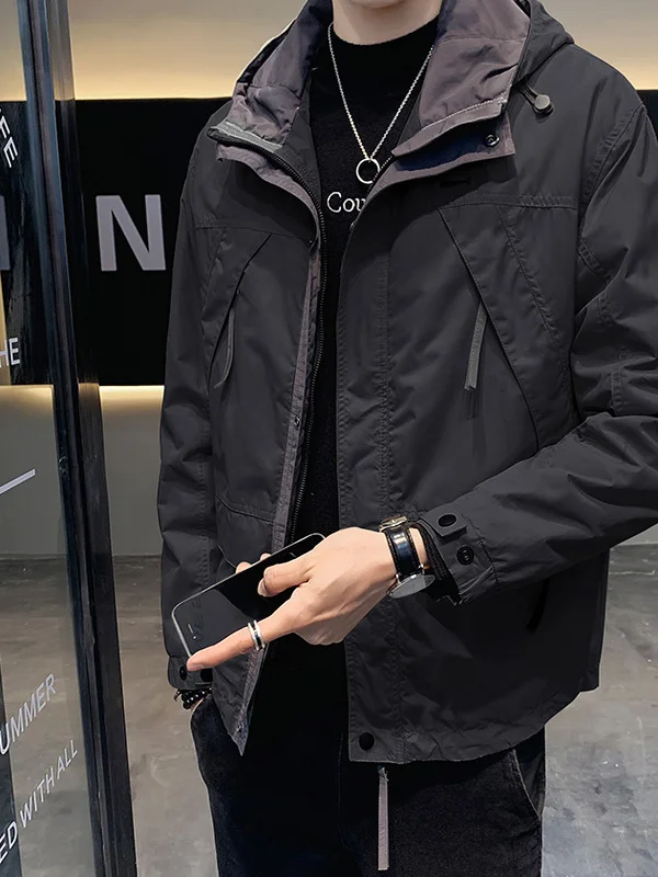 

Men's Hooded Jaet Color Blo Trend Spring Autumn 2025 New Workwear Sle Thin Jaet Youth ular Daily Wear Waterproof