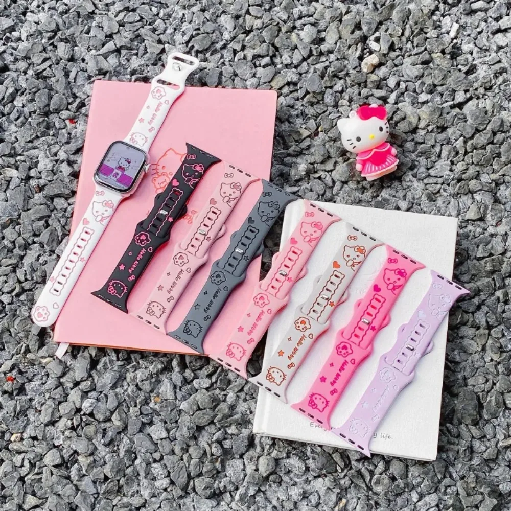 Cartoon Hello Kitty Girl Silicone Case Band for Apple Watch Cover Strap Series 11/10/9/8/7 40mm 41mm 42mm 44mm 45mm 46mm 49mm