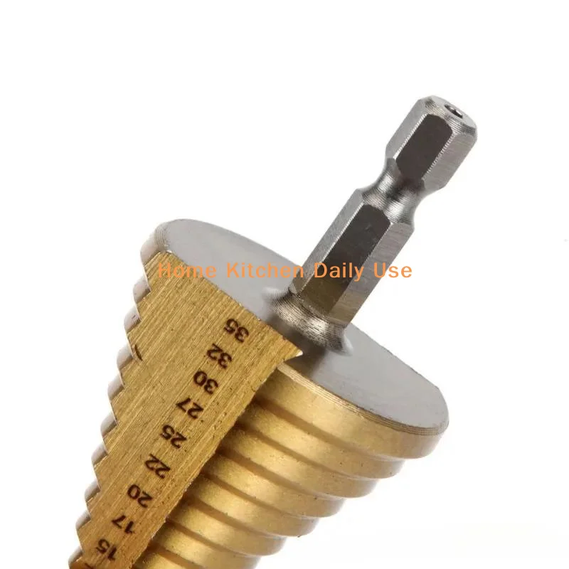 

portableHexagonal Step Drill Bit Gold Titanium Coated Pagoda Drill Bit 3 Sizes for Plastic Sheet Metal Reaming Home Workshop Use