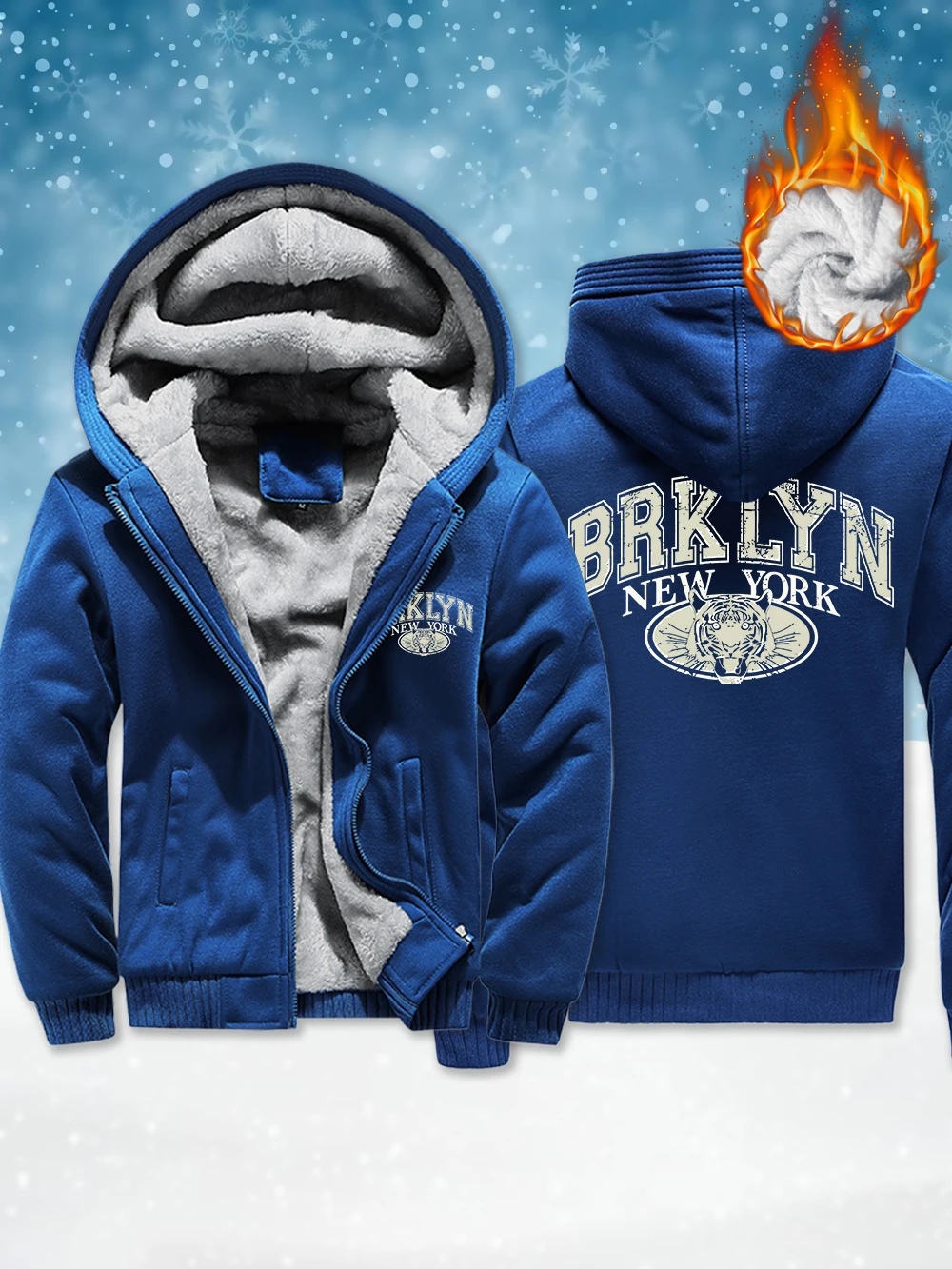 

Brklyn New York Printed Mens Thicken Jackets Winter Windproof Zipper Outerwear Thermal Fleece Warm Coats Casual Male Clothes