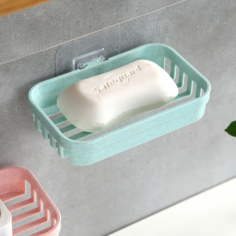 Bathroom Soap Storage Rack Basket Rack Kitchen Sponge Storage Shelf Wall Soap Dish Holder Plastic Self-adhesive Soap Box