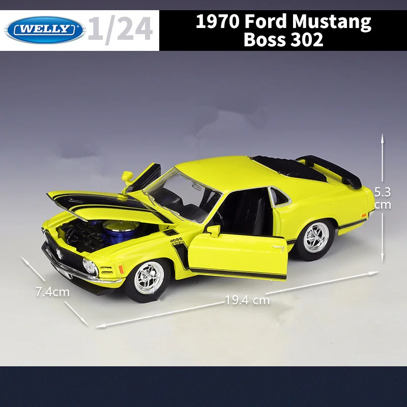 WELLY 1:24 1970 Ford Mustang BOSS 302 Alloy Racing Car Model Diecast Metal Sports Car Model Crafts Collection Childrens Toy Gift