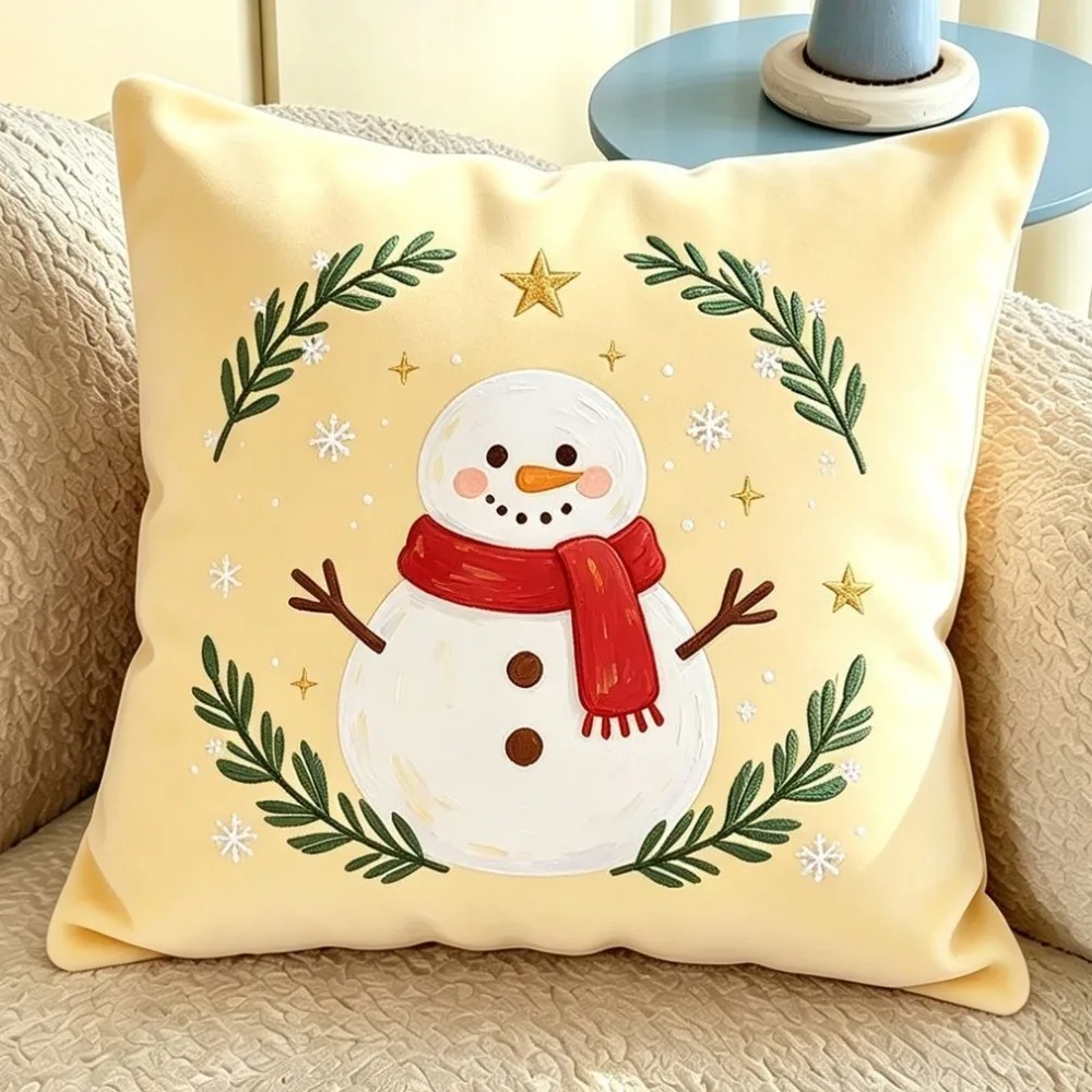 Soft Plush Christmas Cushion Cover Cartoon Pattern Red Bow Santa Claus Pillowcase Cute Reindeer Sofa Throw Pillow Cases Sofa