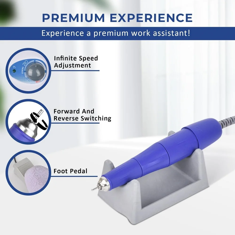 Ponceuse à ongles électrique 65 W de haute qualité, puissante, 210 W, appareil de manucure et pédicure, 40 K, 105 L, poignée de polissage, fraise, lime à ongles