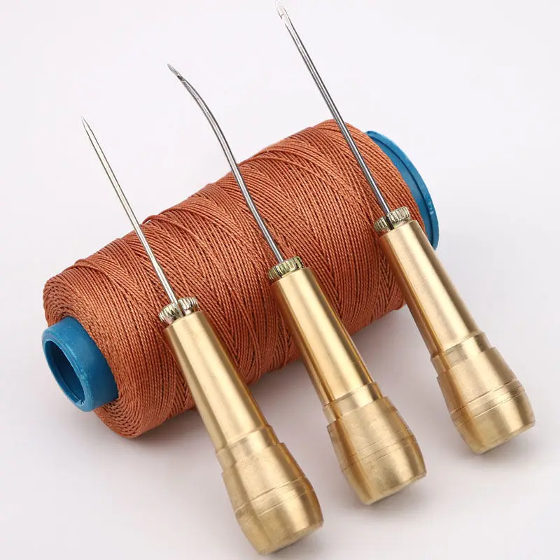 2024 New 1/5Pcs Leather Sewing Kit Copper Handle Leather Sewing Awl Needle Set, Suitable for Repairing Leather Canvas Tent Shoes