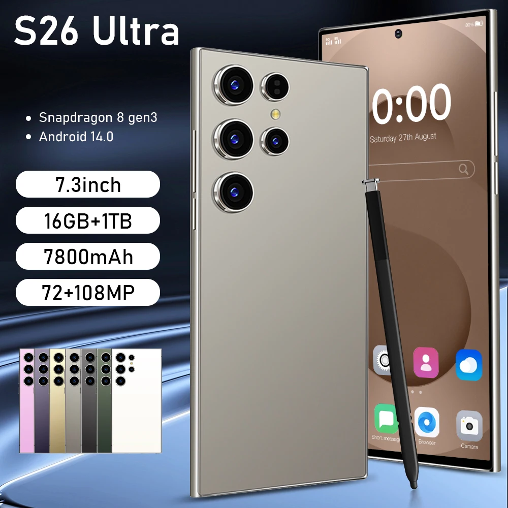 

2025 New Hot S26 Ultra Original Intelligent 5g Dual Card Dual Standby Android 14 System 8000mah Battery Global Version