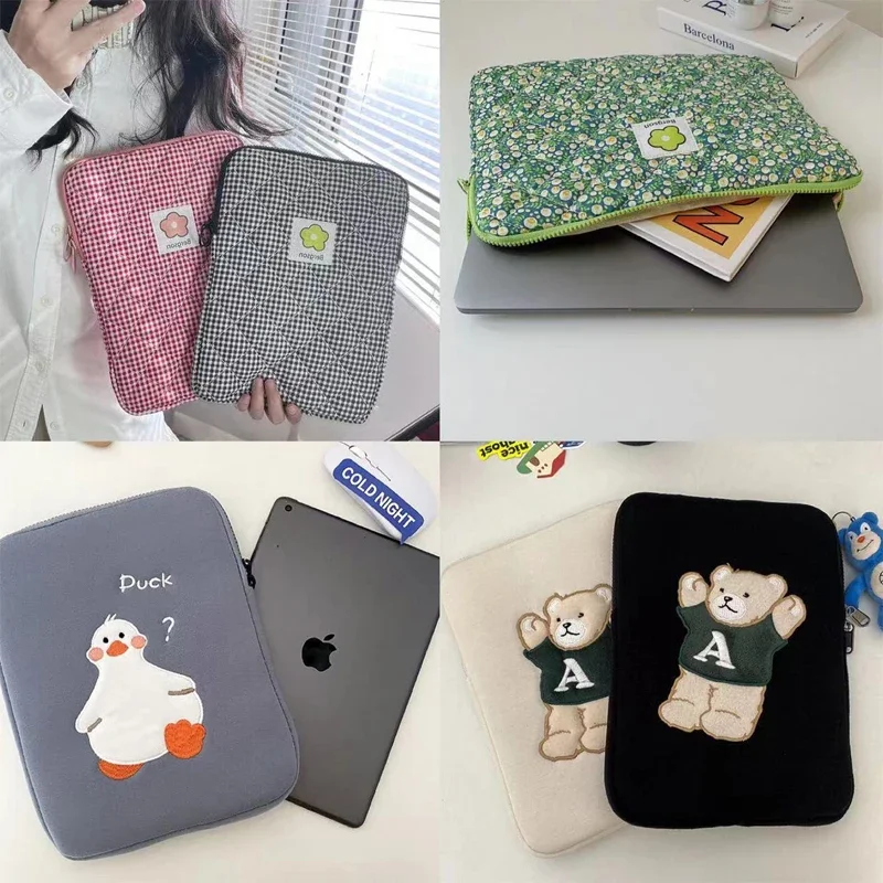 Ins Flowers Plaid Laptop Sleeve 11 13.3 14 15 15.6 Inch Cover for 2022 Macbook Air Ipad Pro 11 12.9 Air 4 10.9