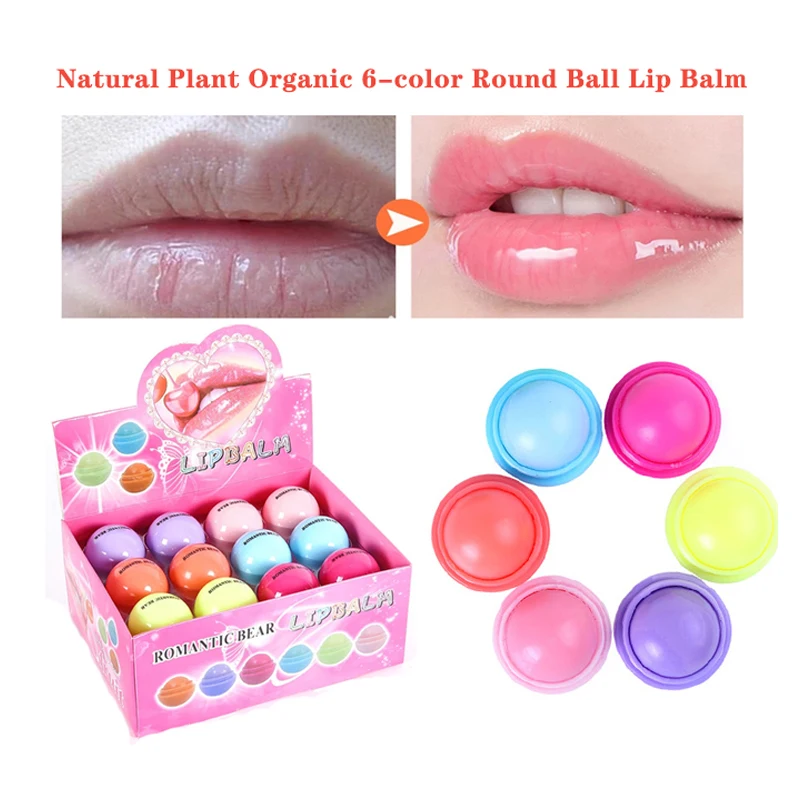 24pcs/Lot Cute Bear Ball Lip Balm Makeup Baby Color Lipstick LiP Balm Natural Anti-drying Hydration Lips Care