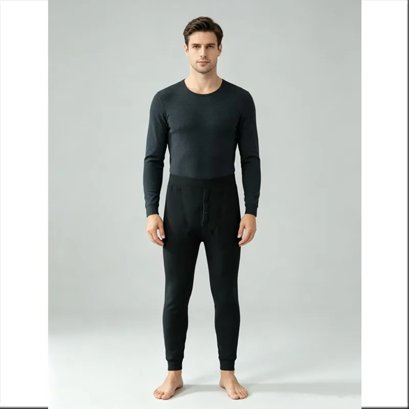 Winter Men's Thermal Underwear Bottoms Super-thick Elastic Wool Leggings Trousers Cold-proof Protection Knee Pads Warm Pants
