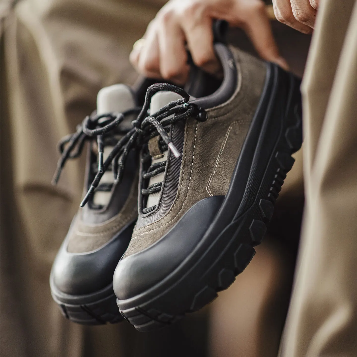 

Maden Retro Outdoor Hiking Shoes Chunky Sole Height-Increasing Shoes Sports Patchwork Lace-Up Casual Warm Shoes for Fall Winter