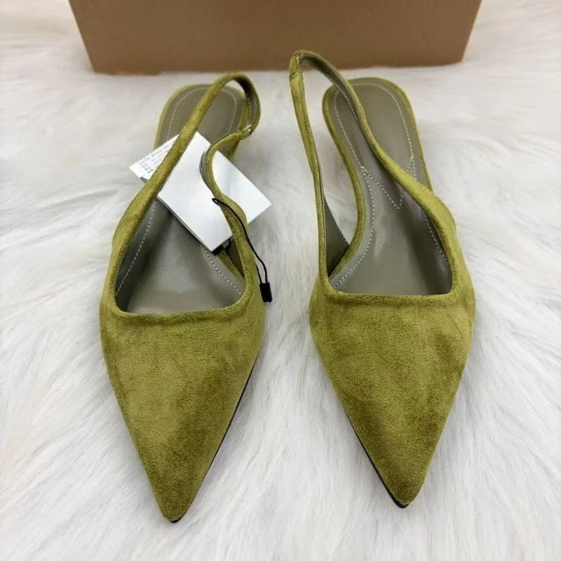 Autumn New Women Sandals Fashion Pointed Toe Shallow Slip on Dress Mules Shoes Thin Low Heel Slingback Ladies Pumps