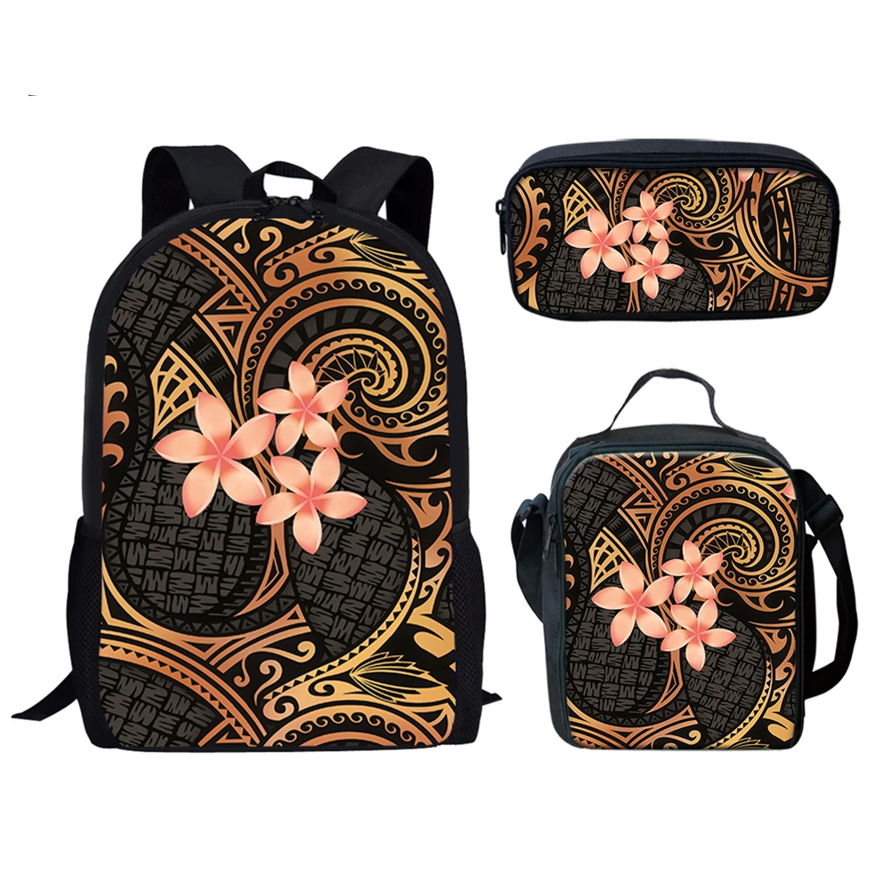 Trendy Youthful Reggae Color Polynesian Hibiscus 3D Print 3pcs/Set Travel bags Laptop Daypack Backpack Lunch Bag Pencil Case