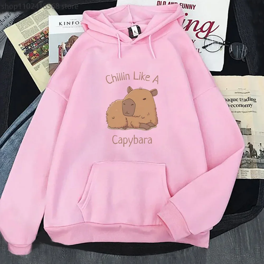 Capybara Hoodies Chilin Like A Sweatshirts Women Long Sleeves Tops Women Clothing Y2k Clothes Kawaii Animal Graphic Pullover