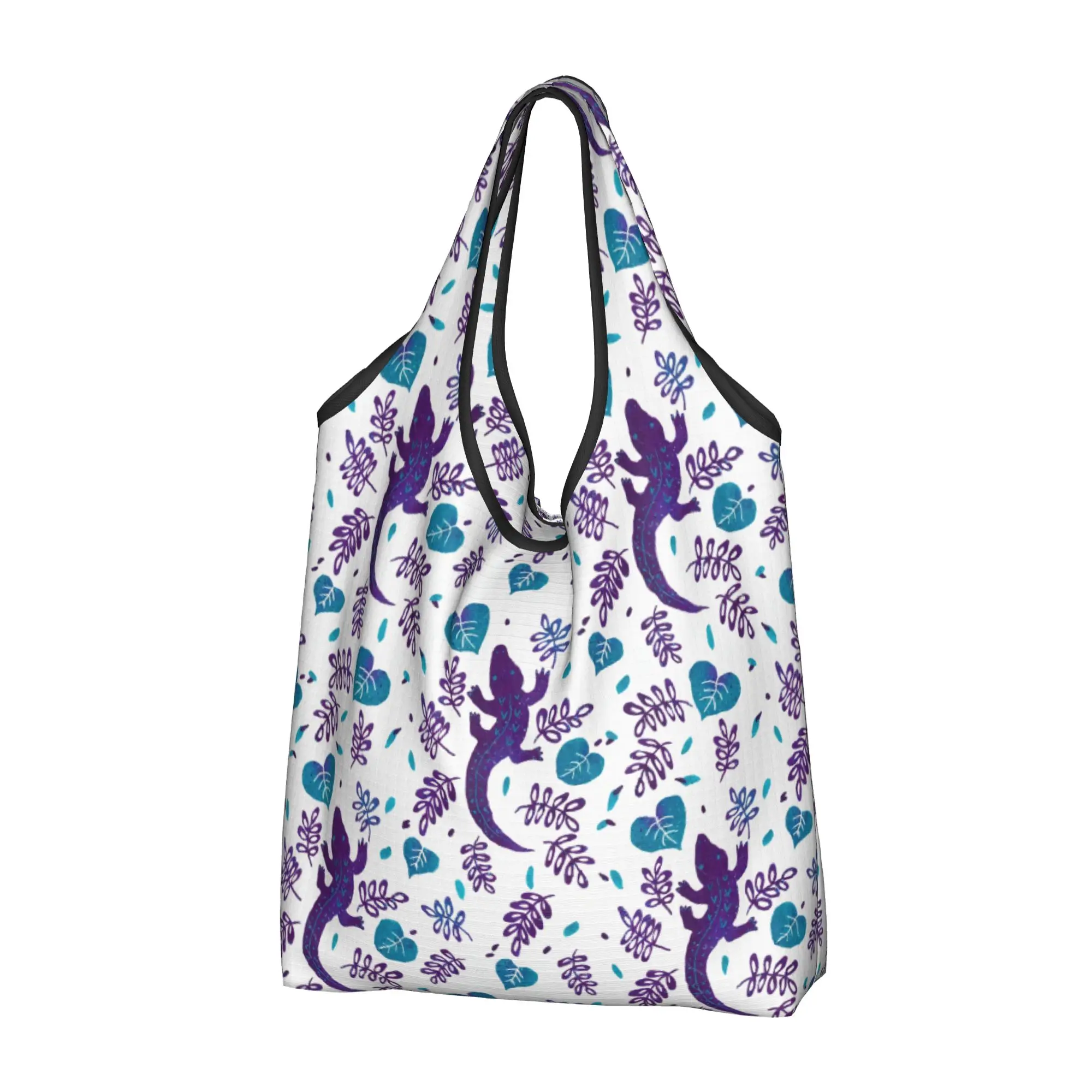 Funny Printing Purple And Teal Crocodile  Shopping Tote Bags Portable Shoulder Shopper Alligators Animal Reptile   Handbag