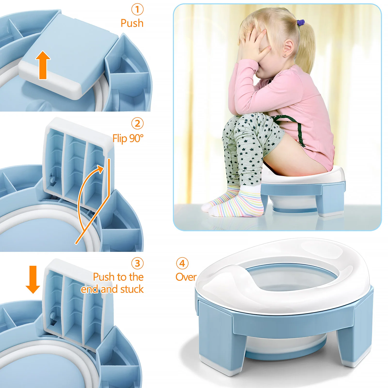 TYRY.HU Baby Portable Toilet Multifunction Pot Silicone Baby Folding Potty Training Seat 3 in 1 Travel Training Chair Toilet Pot