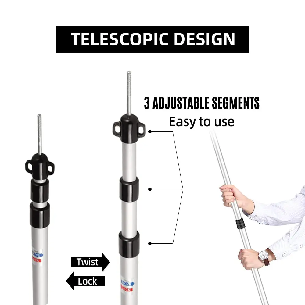 Aluminum Tarp Poles Adjustable Set of 2, Lightweight Telescoping Tent Poles for Tarp Canopy Shelter