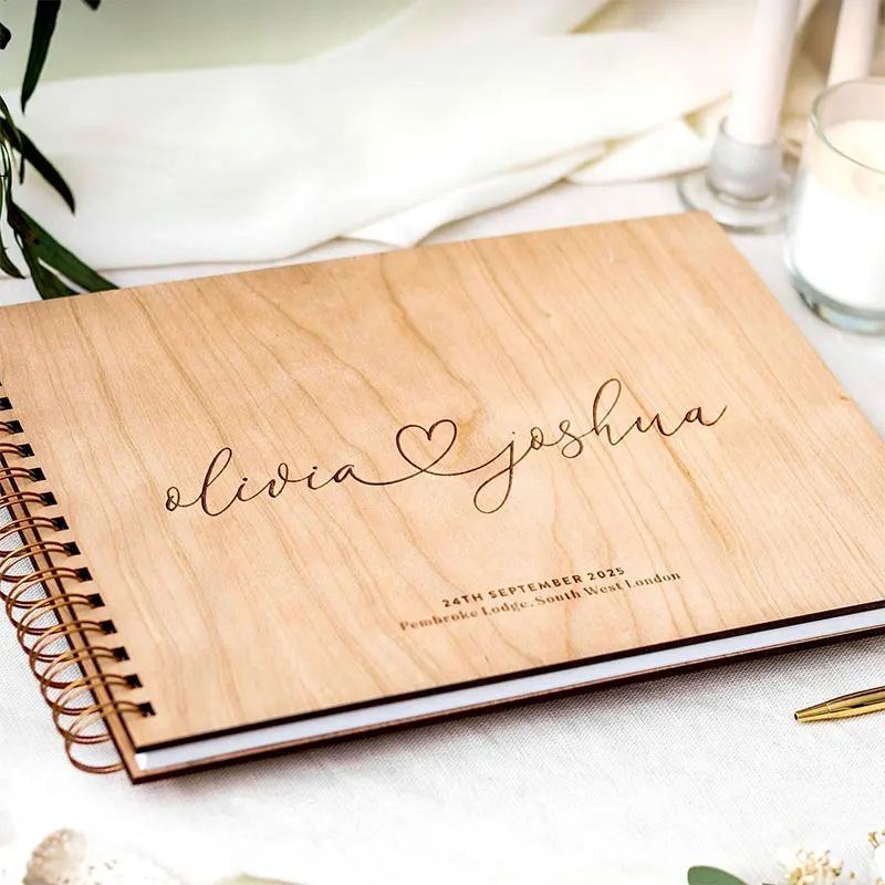 

Custom Wedding Guest Book Alternative,Personalised Wooden Rustic Guestbook Photo Album Scrapbook & Planner Wedding Gift