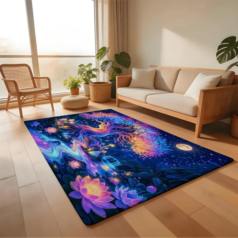 Bath Mat Door Mat Flannel Sponge for Bathroom Entryway Home Colorful Magic Tree Lotus