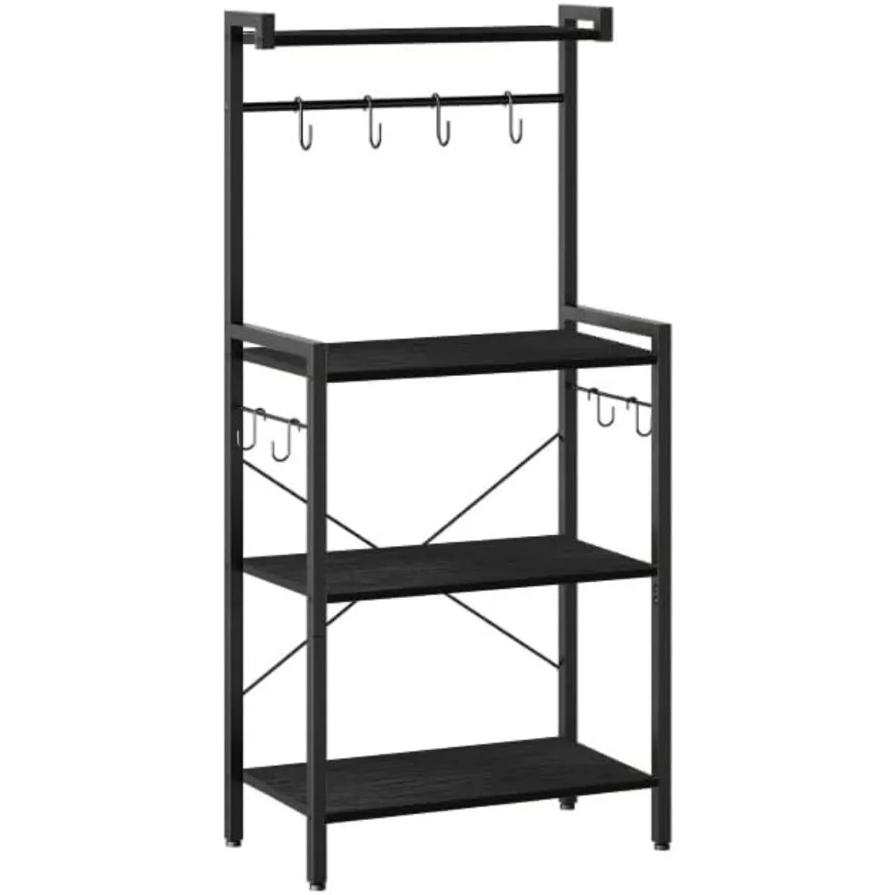 

Multi-tier Kitchen Storage and Coffee Bar with S-Shaped Hooks and Microwave Stand