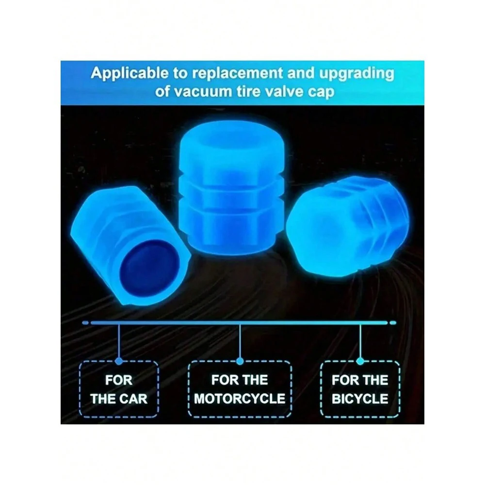 4Pcs Luminous Tire Valve Caps, Light Storage Glow In Dark Wheel Air Valve Stem Covers, Dustproof Decor Caps Fit Car view 6