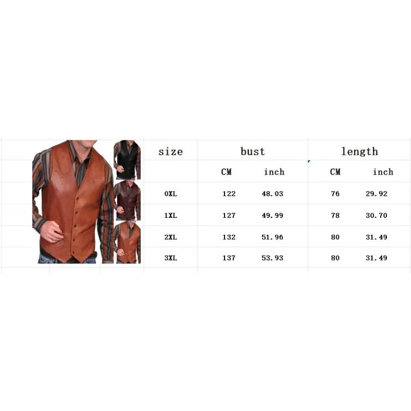 Men\'s Leather Vest V Neck Single-breasted Western Sleeveless Men Waistcoat Motorcycle Biker Leather Jacket Club Chopper Vest