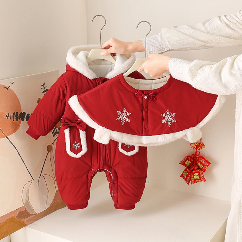 

Warm Cotton Filled Cisas Theme Baby Girl Rer And Hat Two-Piece Set for Tee Month Old Baby Boy And Girl Winter Faio...