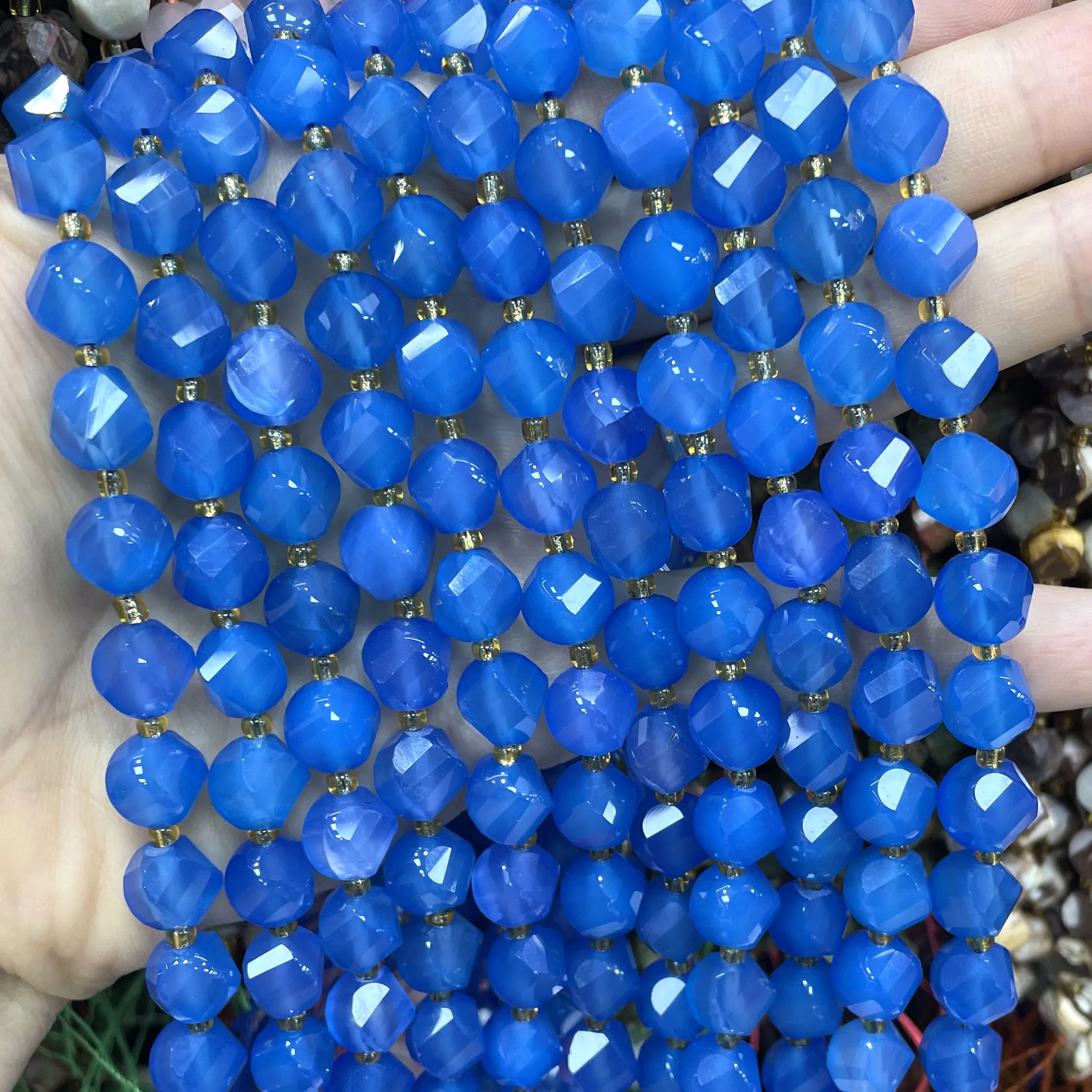 8MM 10MM Natural Stone Twist Blue Agate Spacer Beads For Jewelry Making DIY Bracelet Necklace Earrings Accessories