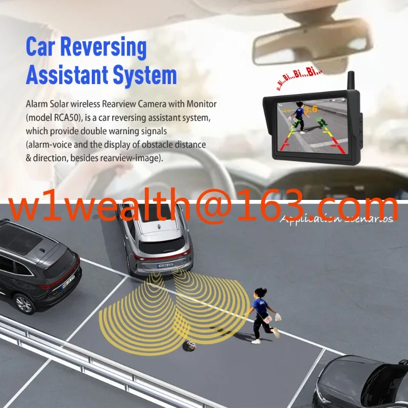 5 Inch Solar 2.4GHz Digital Wireless WIFI Car Rear View Parking Sensor Camera for Car European License Frame