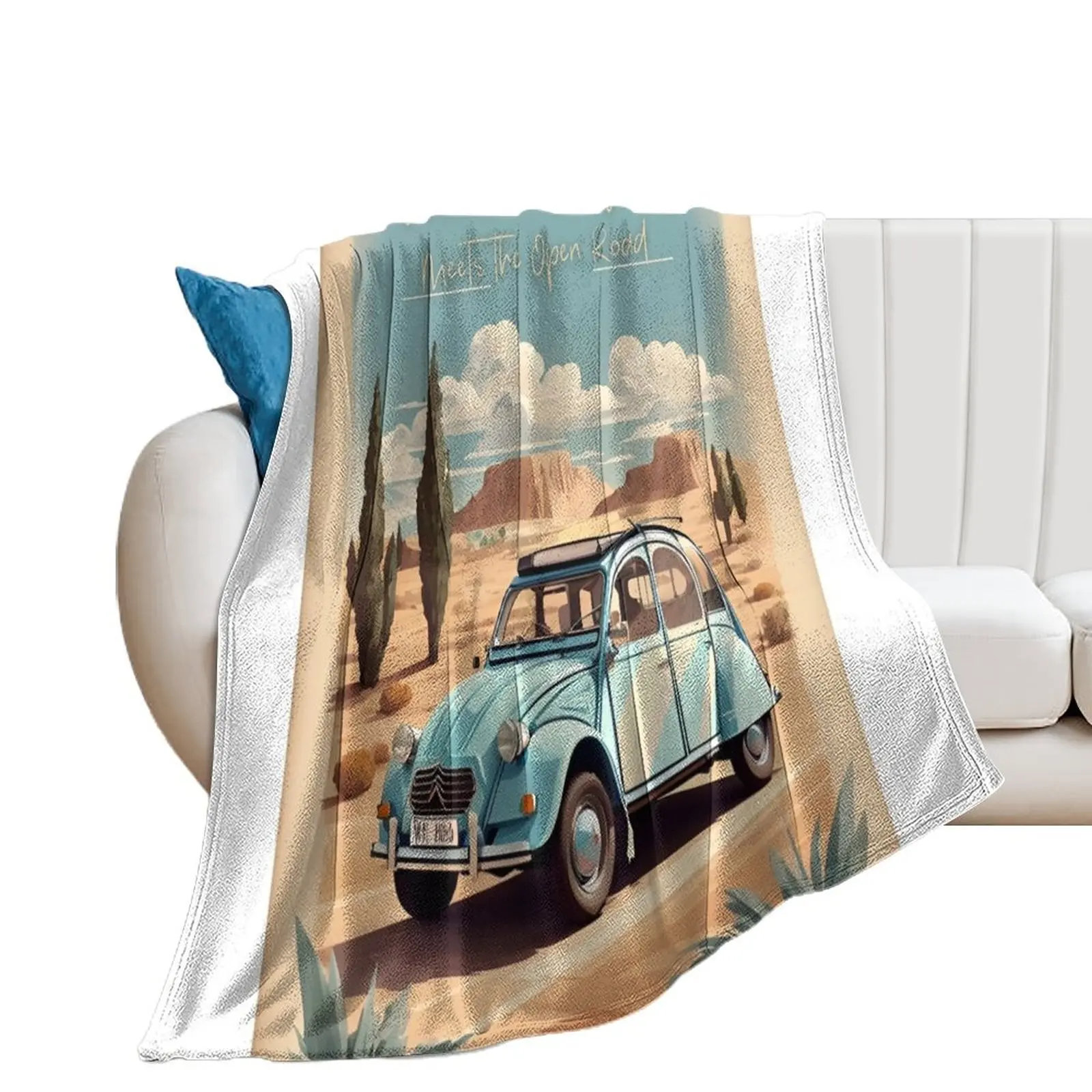 Iconic 2CV Poster: Timeless Elegance and Open Road Throw Blanket Luxury Throw for winter Blankets