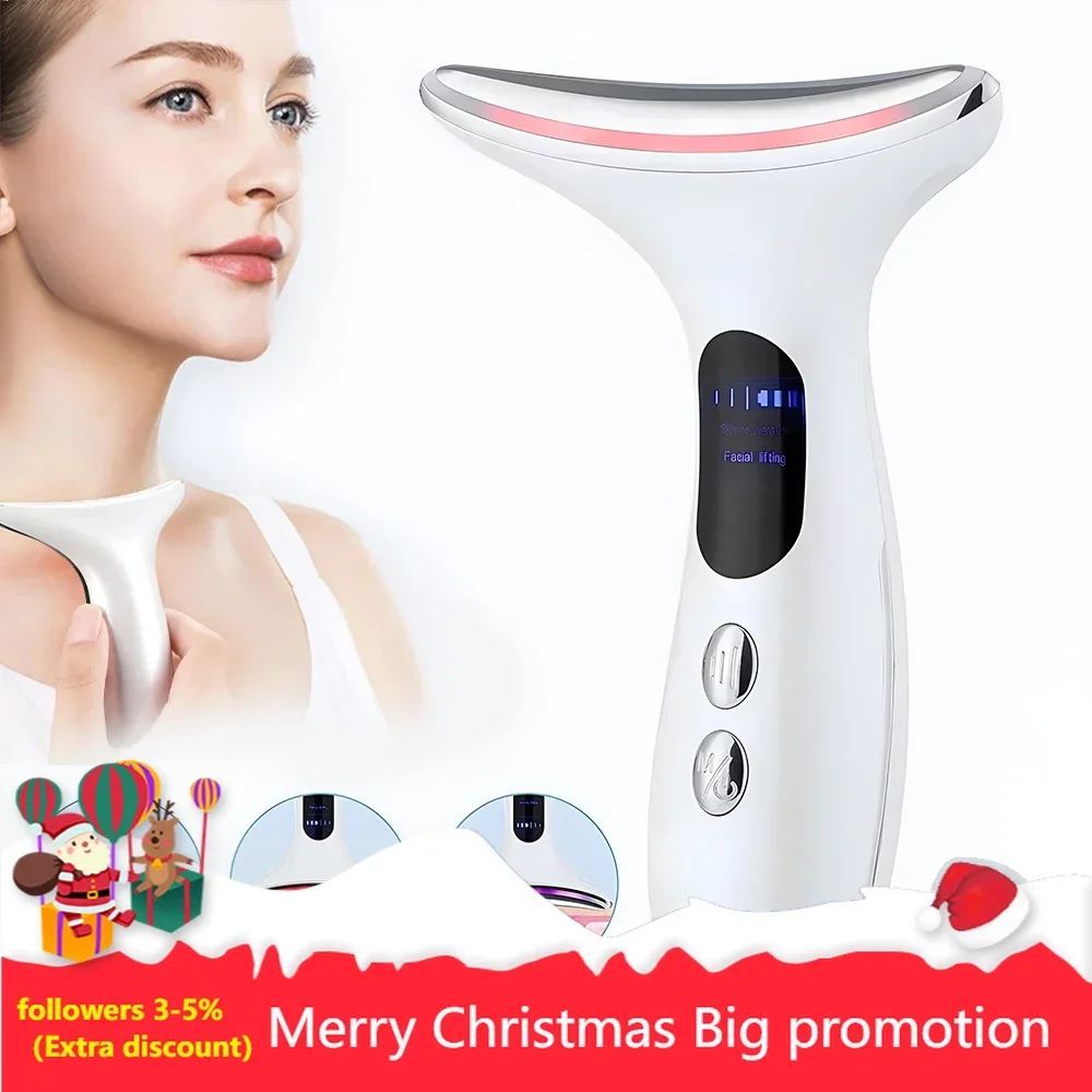 EMS Neck Beauty Device 3 Colors LED Photon Firming Rejuvenation Microcurrent Anti Wrinkle Thin Double Chin Facial Skin Care