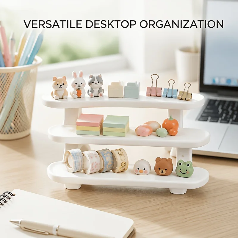 3‑Tier Countertop Display Rack, Small Plastic Shelf for Cosmetics Collectibles Stationery