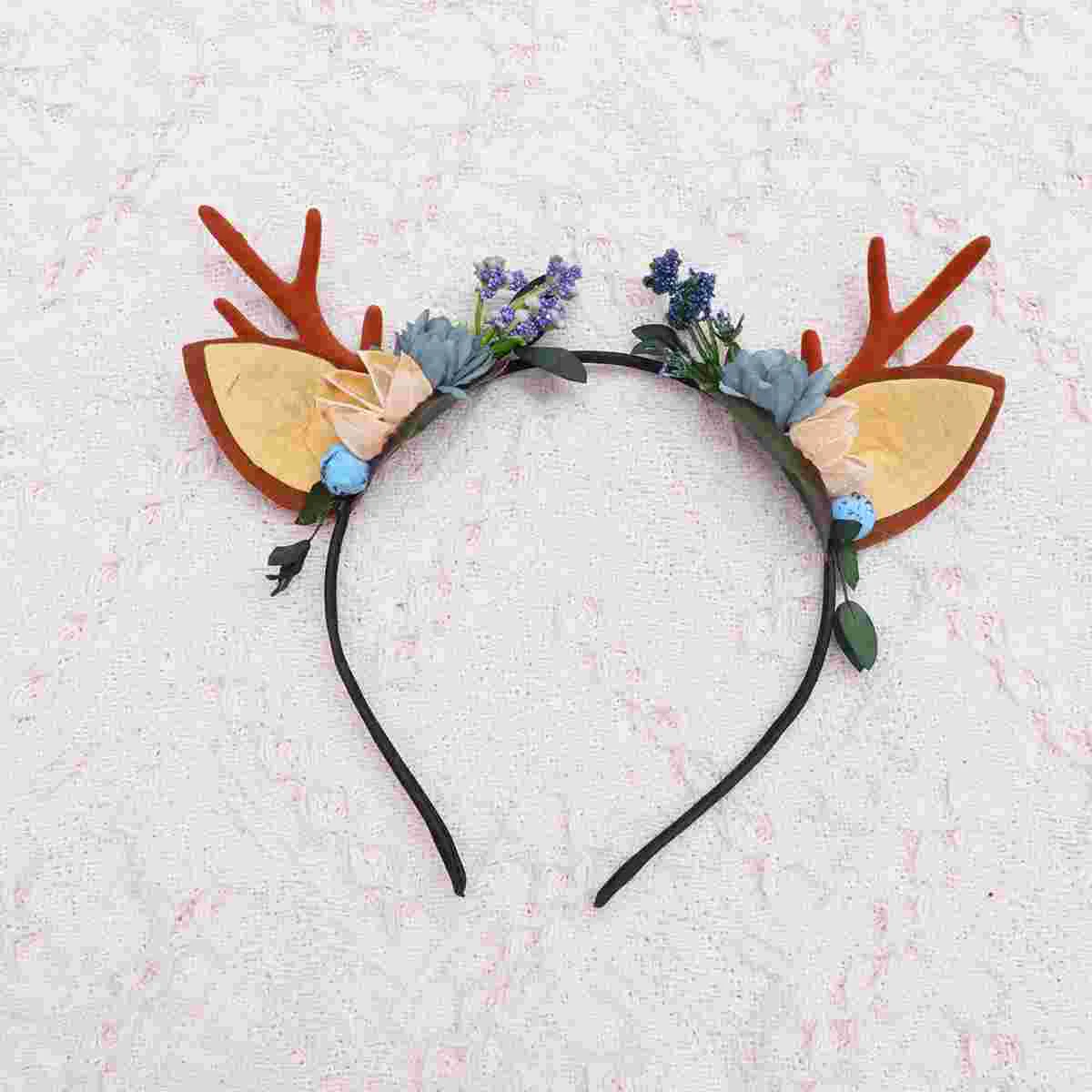 Cocar para o natal da criança traje meninas laços de cabelo hoop antler adulto halloween flor headwear coroa floral