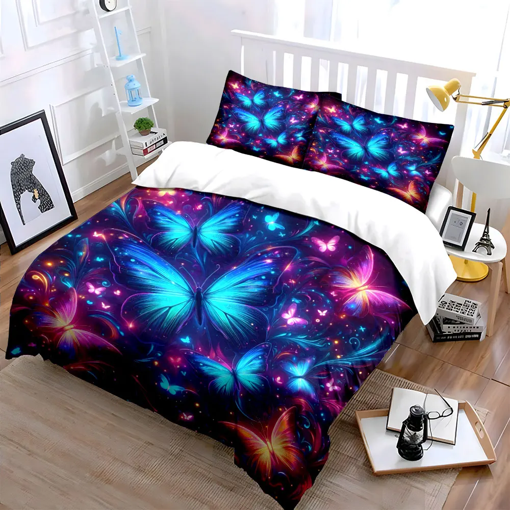 Butterfly Artwork Set for Decor Bedding Set with 1 Duvet Cover 2 Pillowcases Single Double King Queen, Gift