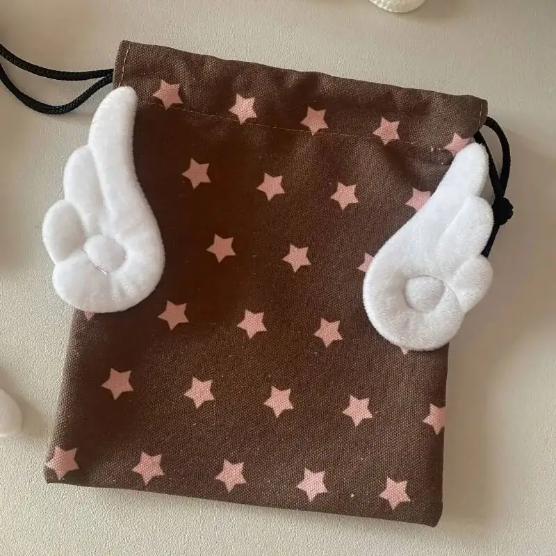 Trekkoord Vleugels Ster Afdrukken Geplooide Tassen Met Top-Handvat Alle Match Y2k Esthetische Vrouwen Portemonnees Vintage Trendy Casual Mini Handtassen