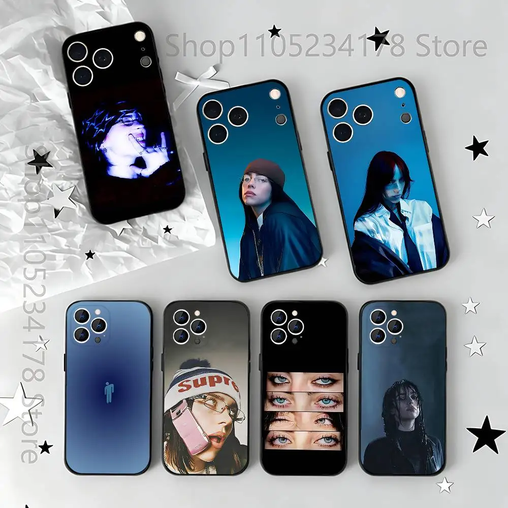 

B-billies B-BLUE Eilish singer Phone Case For iPhone 17,16,15,14,13,12,11,Pro,Max,Plus,E,Air,Mini Protective Black Cover