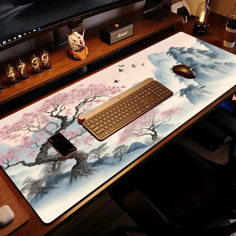 Ink Wash Landscape Pine Tree Play Mat Precision Tracking Non Slip Base Mouse Pad For Oriental Study