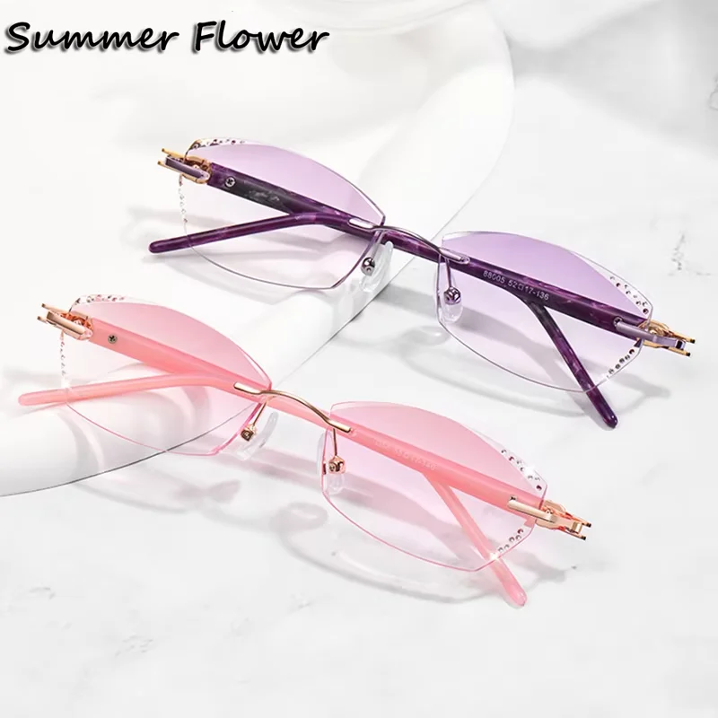 

Lady Luxury Eyeglasses Tint Color Durable Lens Sun Light Protection Gafas for Woman Rimless Myopia Spectacle for Recipe Lens