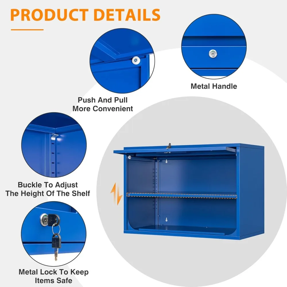 خزانة تخزين حائطية معدنية قابلة للقفل، خزانة باب قابلة للطي بطول 21.6 لمكتب منزلي، منظمة الطابق السفلي