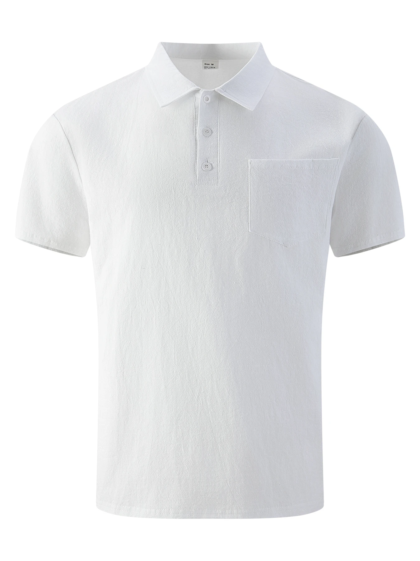 Herren-Poloshirt aus Baumwolle und Leinen, kurzärmelig, Brusttasche mit einem Knopf, Dreiknopfkragen, lässiges Hemd, atmungsaktiv, für den Sommer – Detail 12