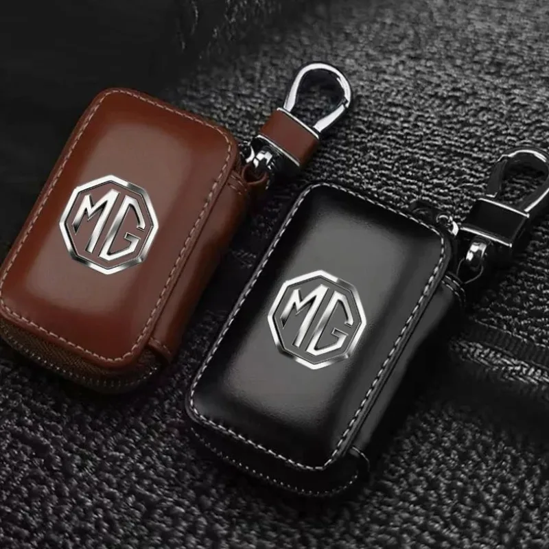 Car Leather Key Holder Auto Key Protector Pouch Car Key Cover Wallet For MG ZS MG4 EV MG HS MG3 MG5 EV Marvel R MG ONE