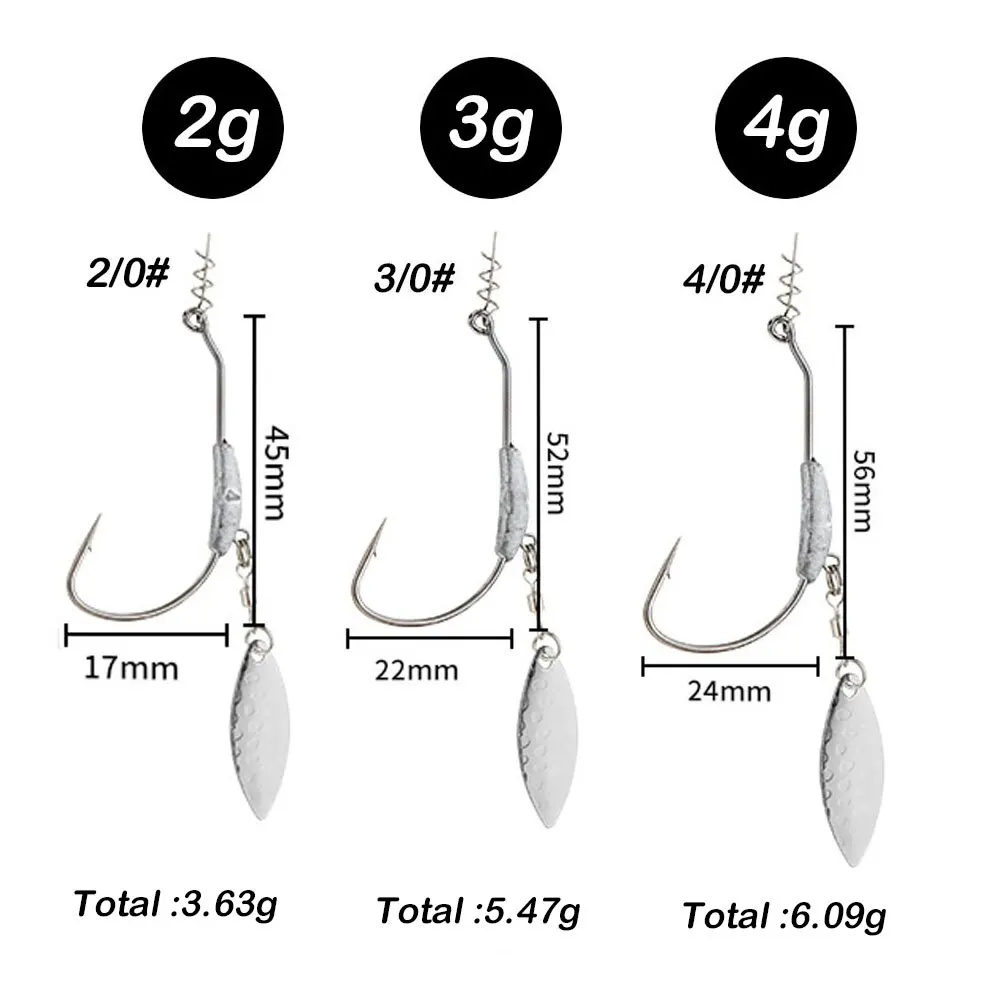 Jig Head Fish Hook 2G 3G 4G Fishing Hooks 10Pcs With Spin Lock Pin Spinner For Soft Fishing Bait Of Carbon Steel Hooks