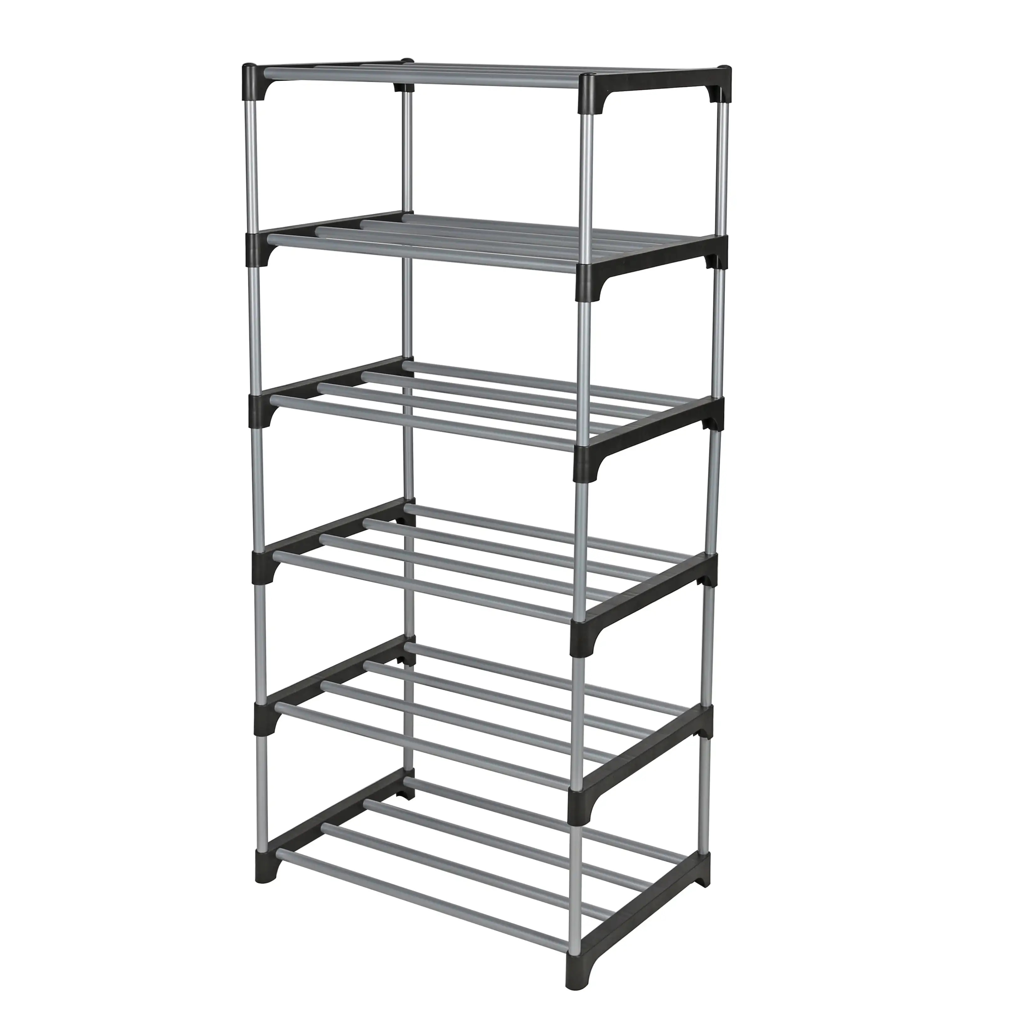 6 Tier Shoe Rack, Black and Silver, 12 Pairs of Shoes, Metal Tubes & Plastic Connectors