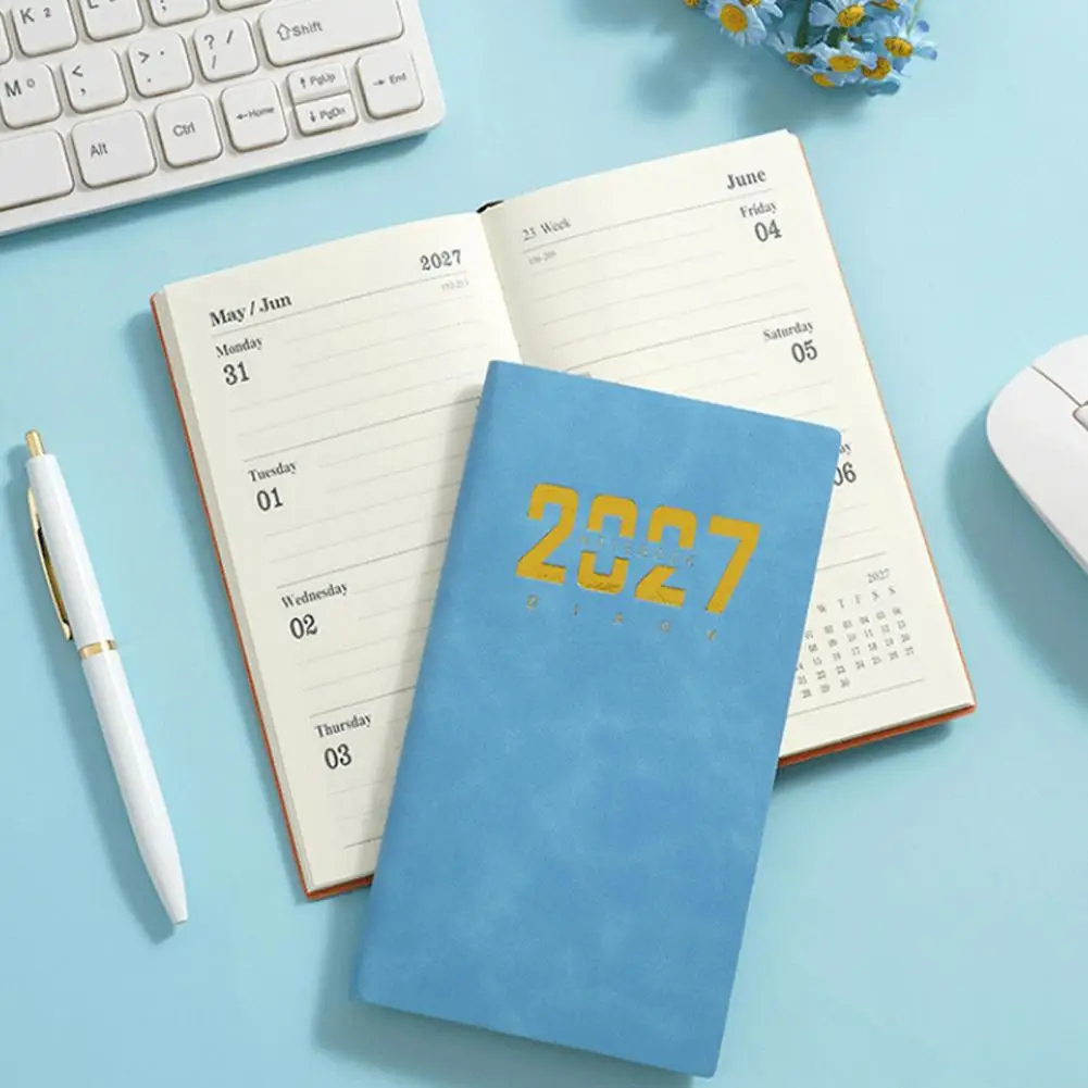 2027 Daily Agenda Notebook Pocket Size PU Leather Cover Planner Practical Daily Organizer for Business And Personal Scheduling