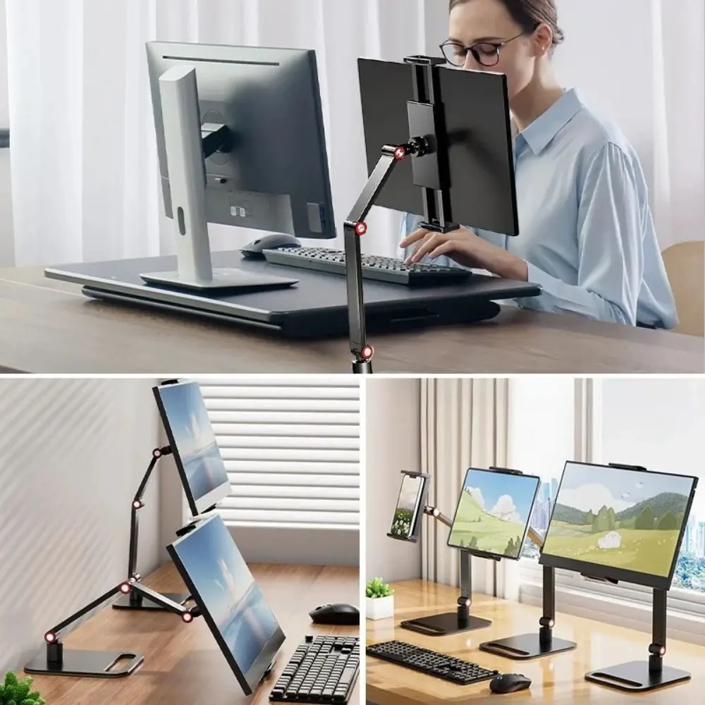 360°Rotatable Portable Monitor Holder Adjustable Height Expandable Screen Holder Punch-Free Desktop Mount Desk Holder