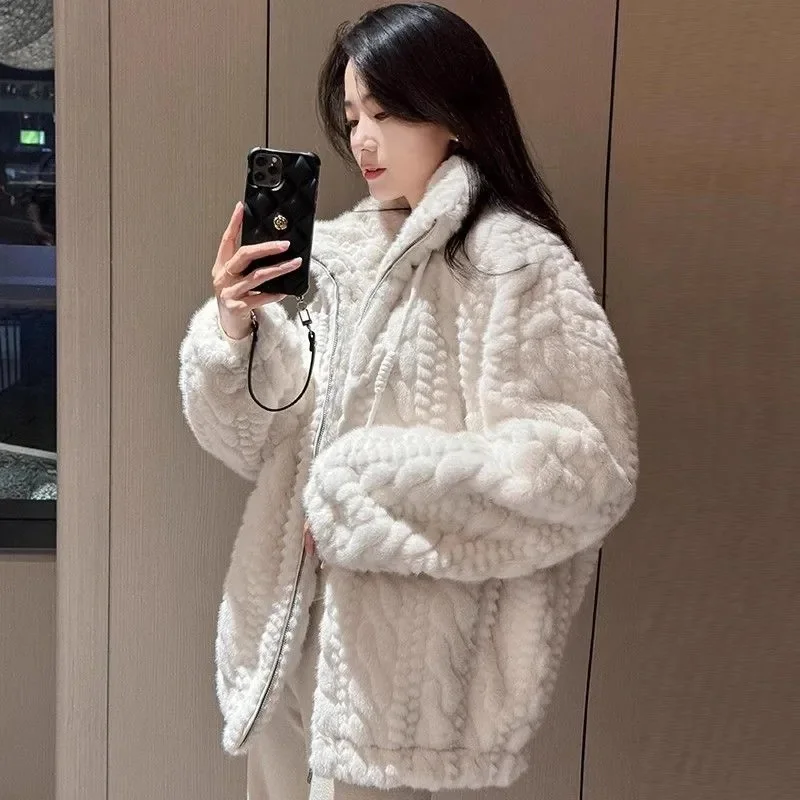 Imitation Mink Fur Overcoat Women's Winter Cotton-padded Jacket Faux Fur Coats Female Warm Outerwear Stand-up Collar Thicken Top